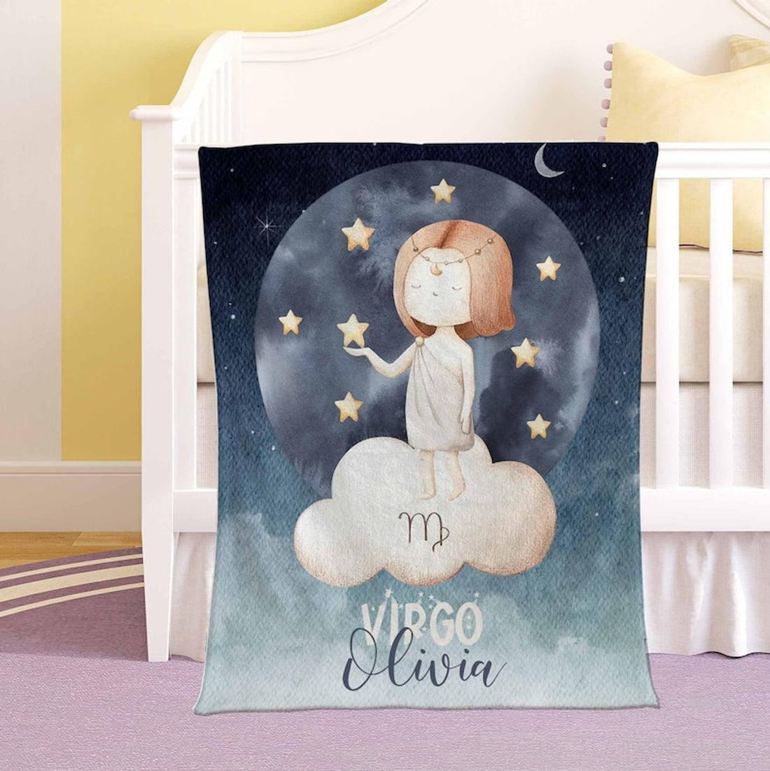 FUNSTUFFPRINT Custom  Virgo Zodiac Nursery Blanket Personalized Horoscope Baby Blanket Birthday Gift Celestial Blanket Kids Custom Name Blanket Baby Shower Gift