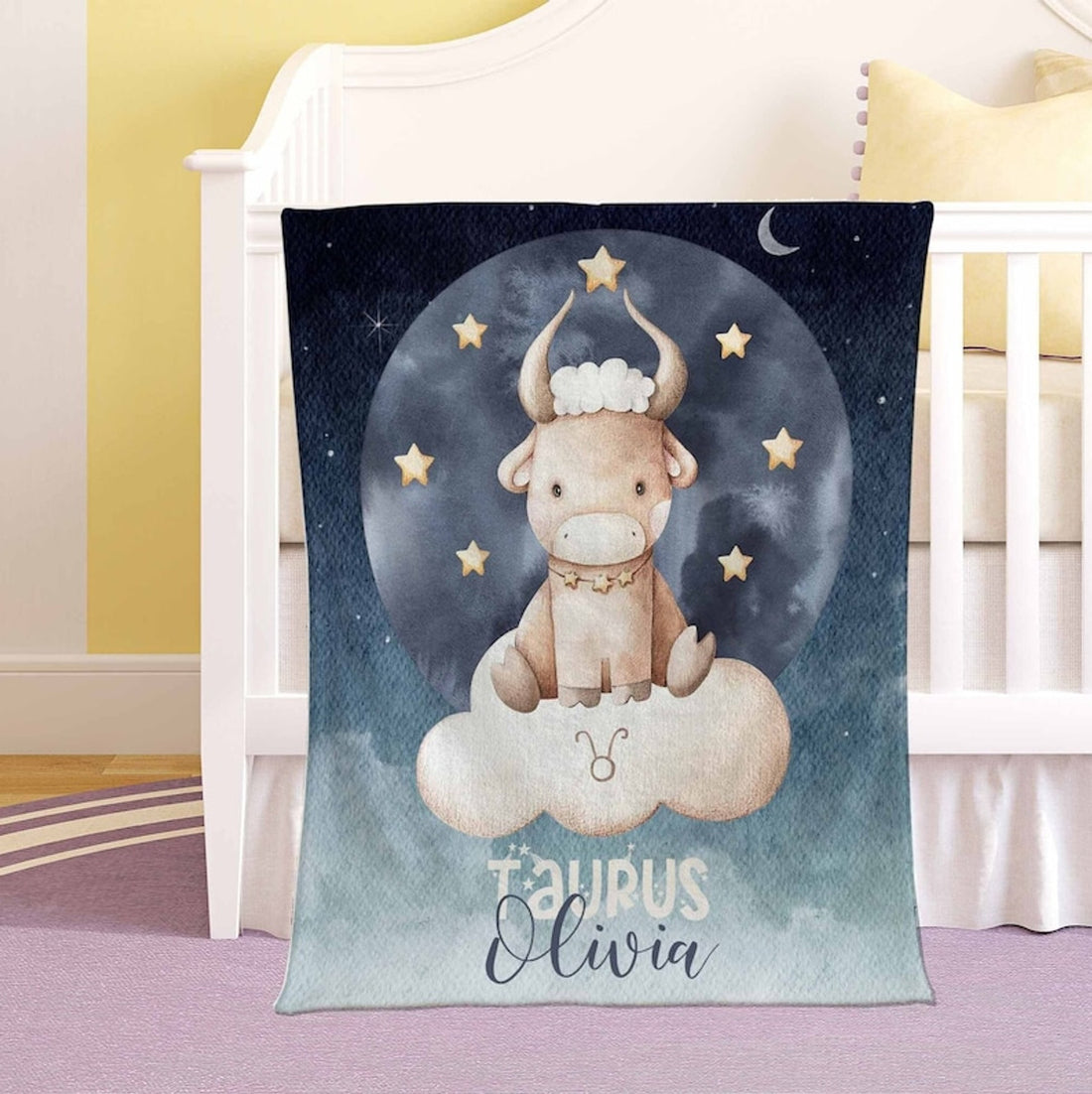 FUNSTUFFPRINT Custom  Taurus Zodiac Nursery Blanket Personalized Horoscope Baby Blanket Birthday Gift Celestial Blanket Kids Custom Name Blanket Baby Shower Gift