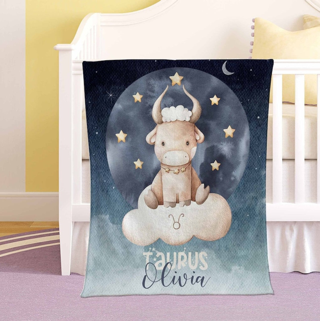 FUNSTUFFPRINT Custom  Taurus Zodiac Nursery Blanket Personalized Horoscope Baby Blanket Birthday Gift Celestial Blanket Kids Custom Name Blanket Baby Shower Gift