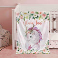 FUNSTUFFPRINT Custom  Pink Floral Dragon Nursery Blanket, Baby Dragon Blanket, Rose Flowers Girl Blanket, Personalized Baby Shower Gift, Kids Custom Name Blanket