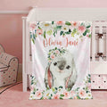 FUNSTUFFPRINT Custom  Pink Floral Bunny Nursery Blanket, Personalized Baby Rabbit Blanket, Rose Flowers Little Girl Blanket, Baby Shower Gift, Kids Custom Blanket