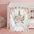 FUNSTUFFPRINT Custom  Floral Unicorn Baby Blanket Personalized Christmas Nursery Blanket Kids Custom Name Blanket Pink Flowers Baby Shower Gift For Girls