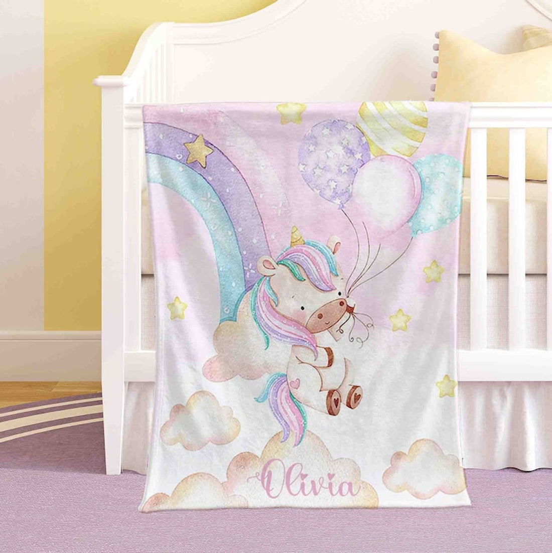 FUNSTUFFPRINT Custom  Baby Unicorn Blanket Personalized Rainbow Nursery Blanket Little Unicorn Kids Custom Name Blanket Sky Cloud Baby Shower Gift For Girls