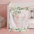 FUNSTUFFPRINT Custom  Baby Swan Blanket Personalized Christmas Nursery Blanket Little Swan Kids Custom Name Blanket Spring Floral Baby Shower Gift For Girls