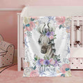 FUNSTUFFPRINT Custom  Winter Floral Zebra Nursery Blanket, Personalized Baby Zebra Blanket Christmas Baby Blanket Kids Custom Name Blanket Jungle Baby Shower Gift