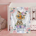 FUNSTUFFPRINT Custom  Winter Floral Tiger Nursery Blanket, Personalized Baby Tiger Blanket Christmas Baby Blanket Kids Custom Name Blanket Jungle Baby Shower Gift