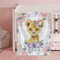 FUNSTUFFPRINT Custom  Winter Floral Lion Nursery Blanket, Personalized Baby Lion Blanket, Christmas Baby Blanket Kids Custom Name Blanket Jungle Baby Shower Gift