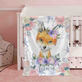 FUNSTUFFPRINT Custom  Winter Floral Fox Nursery Blanket, Personalized Baby Fox Animal Blanket, Christmas Baby Blanket Kids Custom Name Jungle Baby Shower Gift