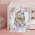 FUNSTUFFPRINT Custom  Winter Floral Hedgehog Nursery Blanket, Personalized Baby Animal Blanket, Christmas Baby Blanket Kids Custom Name Jungle Baby Shower Gift