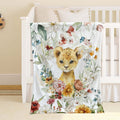 FUNSTUFFPRINT Custom  Spring Floral Animal Nursery Blanket, Personalized Baby Lion Blanket, Safari Animal Baby Blanket Kids Custom Name Blanket Baby Shower Gift