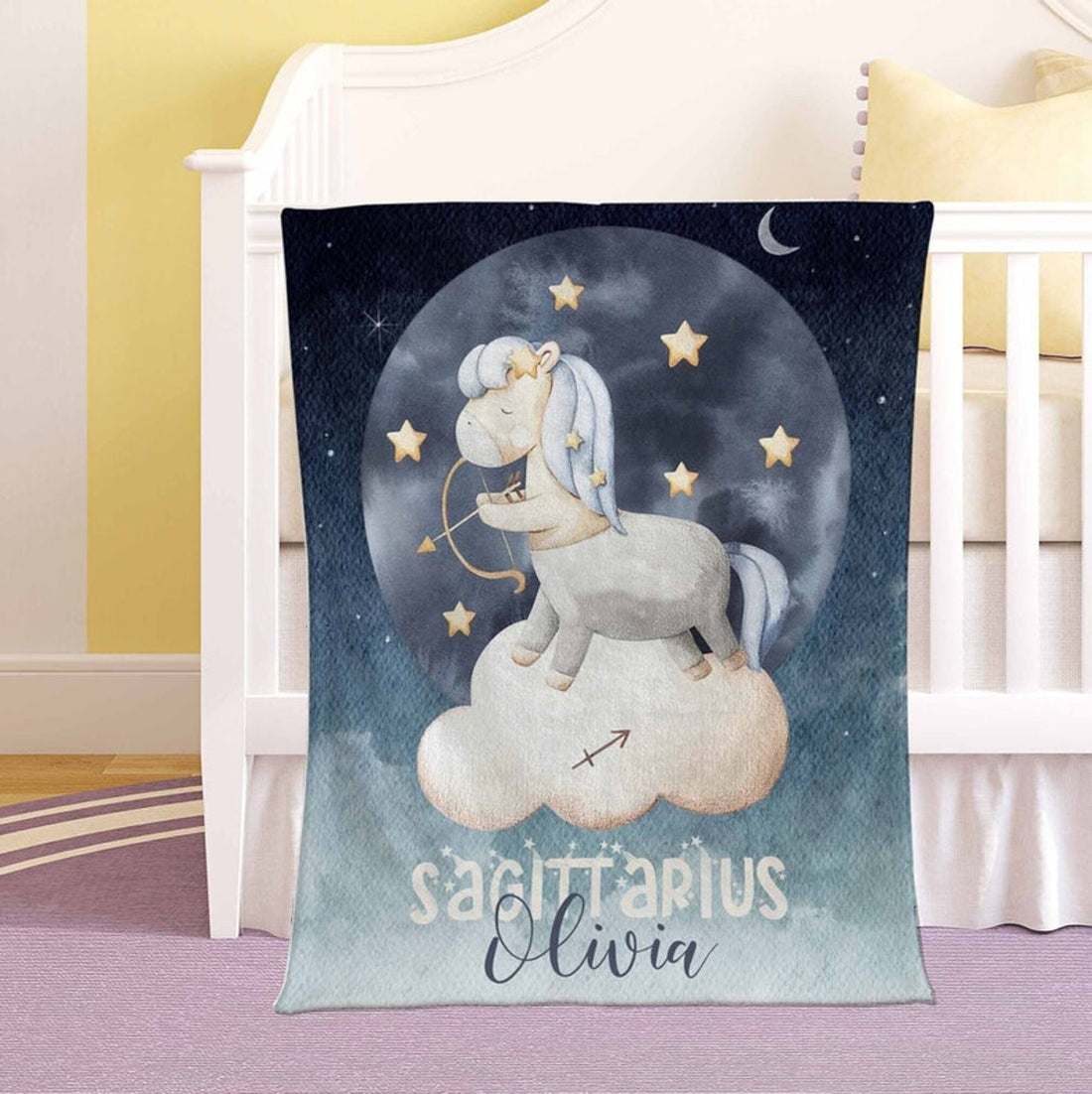 FUNSTUFFPRINT Custom  Sagittarius Zodiac Nursery Blanket Personalized Horoscope Baby Blanket Birthday Gift Celestial Blanket Kids Custom Name Baby Shower Gift
