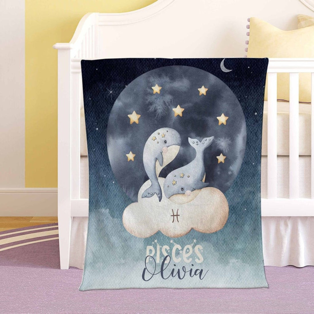 FUNSTUFFPRINT Custom  Pisces Zodiac Nursery Blanket Personalized Horoscope Baby Blanket Birthday Gift Celestial Blanket Kids Custom Name Blanket Baby Shower Gift