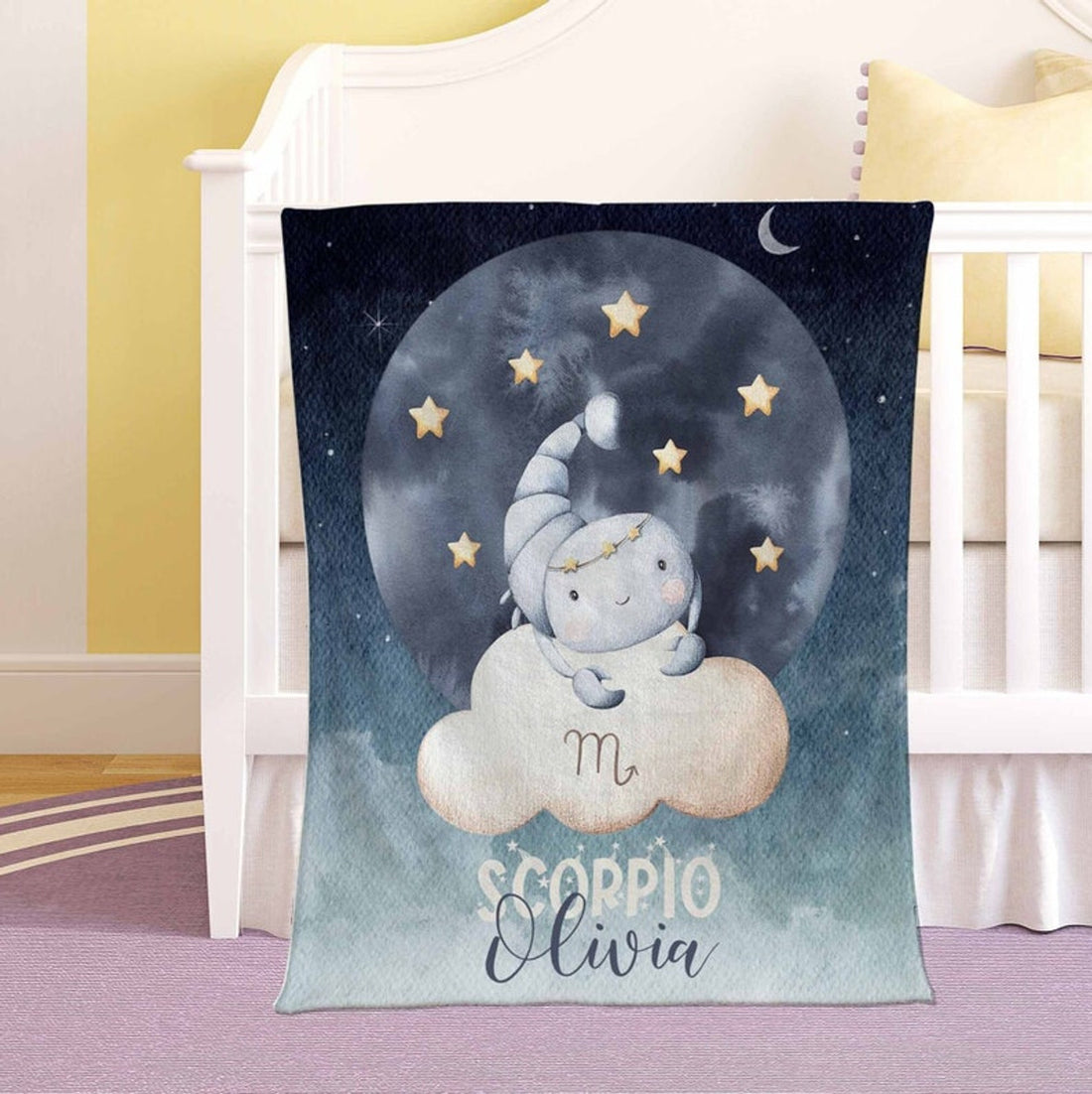 FUNSTUFFPRINT Custom  Scorpio Zodiac Nursery Blanket Personalized Horoscope Baby Blanket Birthday Gift Celestial Blanket Kids Custom Name Blanket Baby Shower Gift