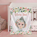 FUNSTUFFPRINT Custom  Pink Floral Monkey Nursery Blanket, Personalized Baby Monkey Blanket, Rose Flowers Girl Blanket, Kids Custom Name Blanket, Baby Shower Gift