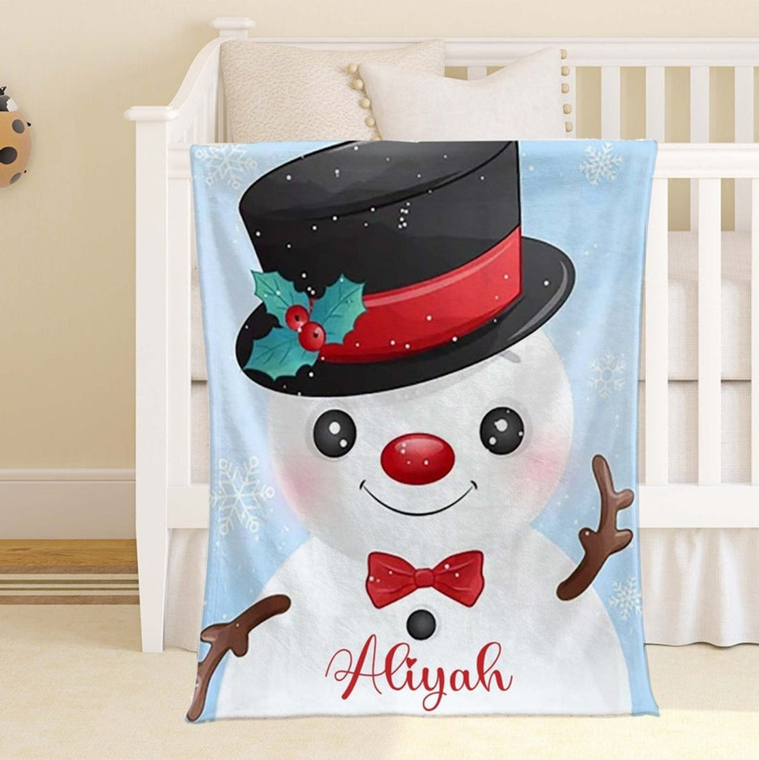 FUNSTUFFPRINT Custom  Snowman Blanket, Christmas Nursery Blanket, Xmas Baby Blanket, Winter Holiday Christmas Gift, Custom Baby Shower Gift, Kids Name Blanket