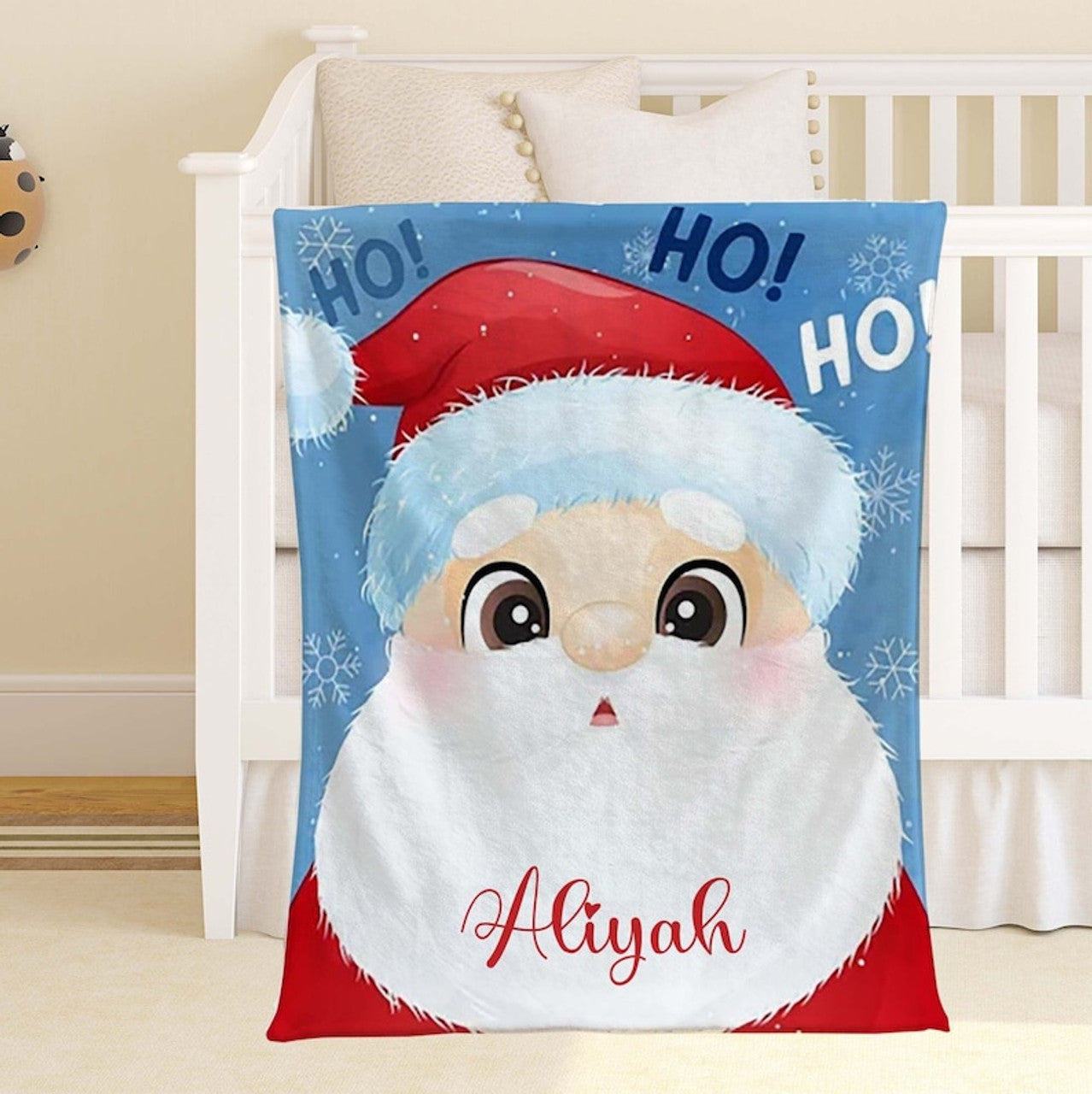 FUNSTUFFPRINT Custom  Santa Claus Blanket, Christmas Nursery Blanket, Xmas Baby Blanket, Winter Holiday Christmas Gift, Custom Baby Shower Gift, Kids Name Blanket
