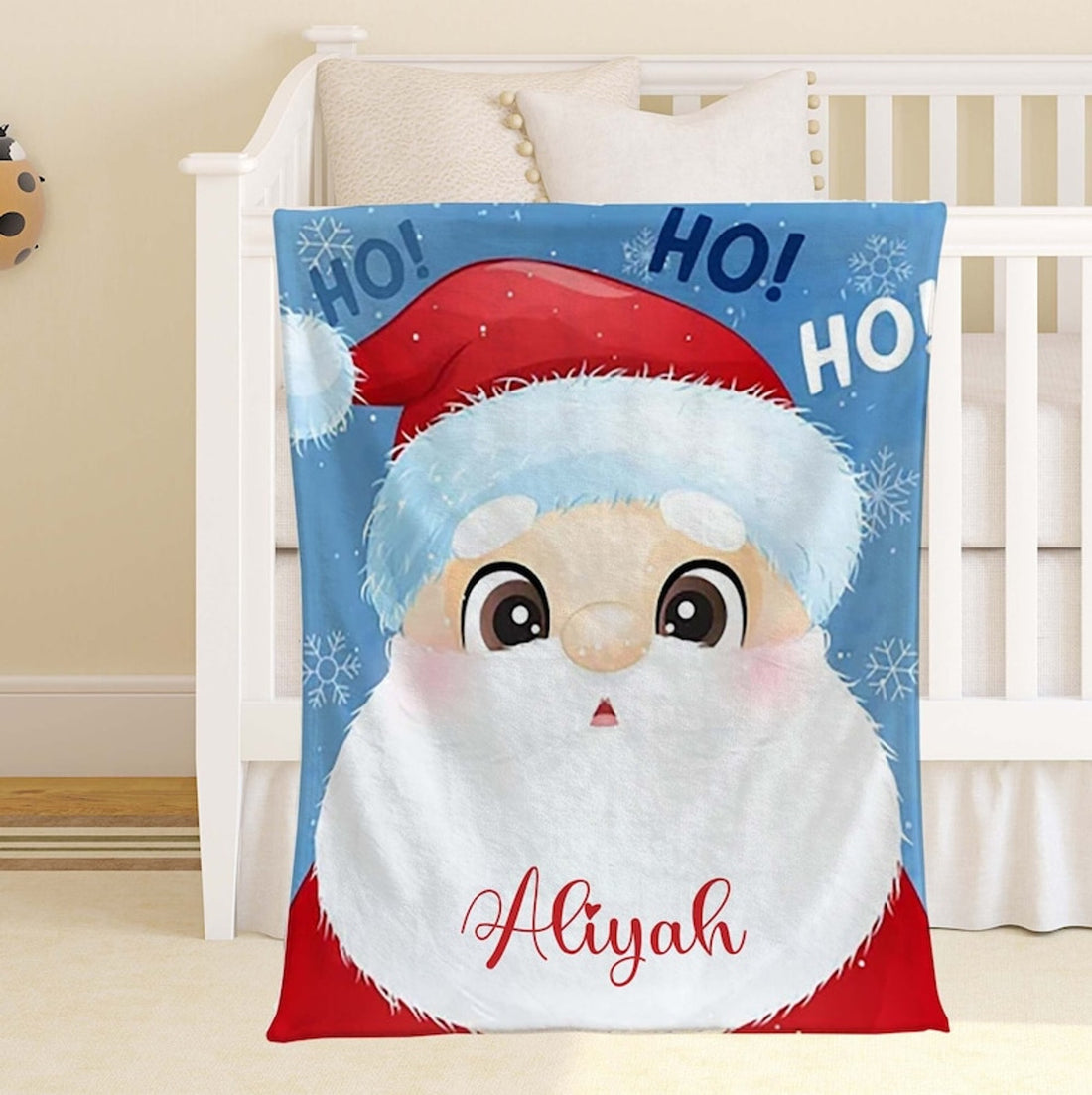 FUNSTUFFPRINT Custom  Santa Claus Blanket, Christmas Nursery Blanket, Xmas Baby Blanket, Winter Holiday Christmas Gift, Custom Baby Shower Gift, Kids Name Blanket