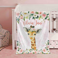 FUNSTUFFPRINT Custom  Baby Giraffe Blanket, Pink Floral Giraffe Nursery Blanket, Rose Flowers Girl Blanket, Kids Custom Blanket, Baby Shower Gift