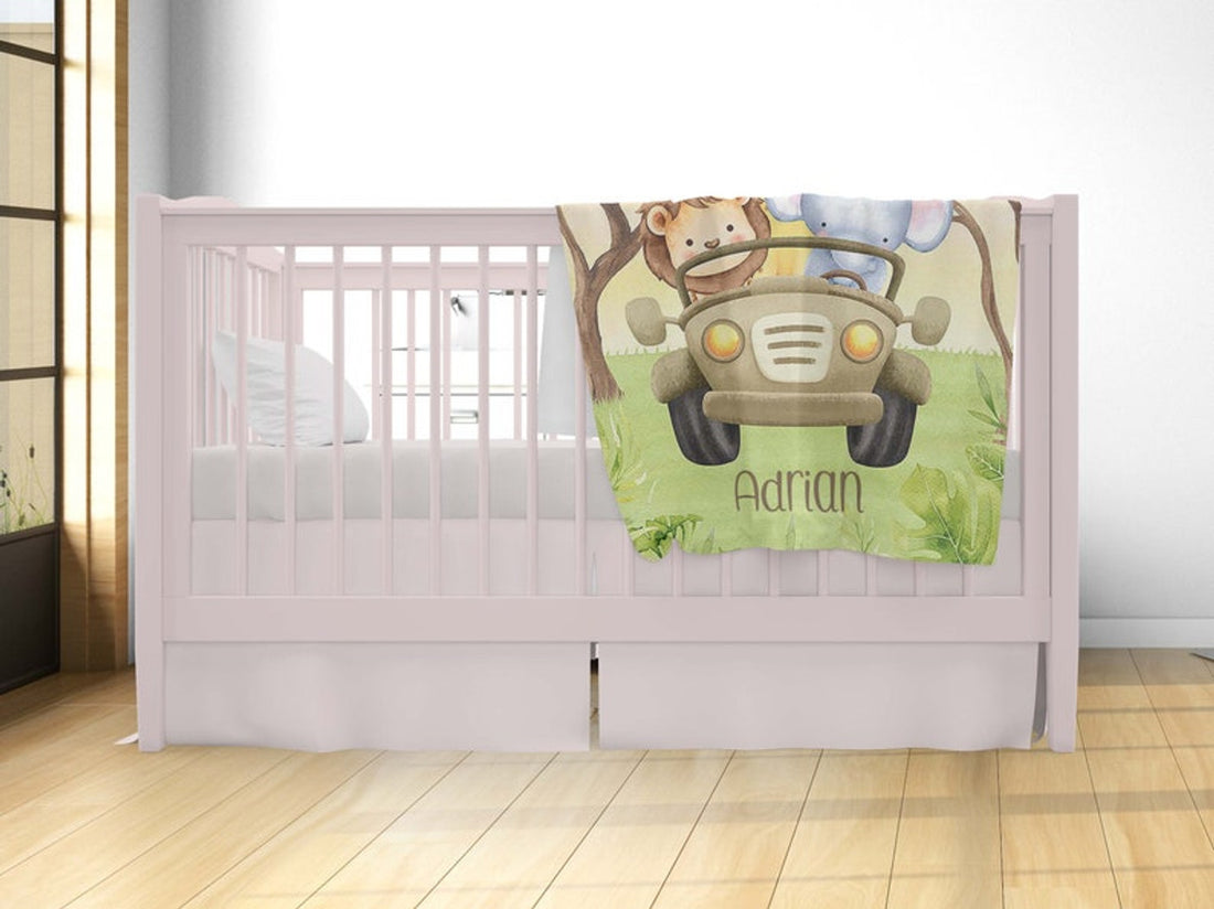 FUNSTUFFPRINT Custom  Safari Animal Nursery Blanket Personalized Forest Animal Blanket Lion Giraffe Baby Blanket Kids Custom Name Blanket Floral Baby Shower Gift
