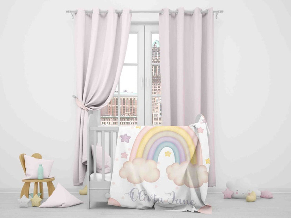 FUNSTUFFPRINT Custom  Boho Rainbow Nursery Blanket Personalized Floral Rainbow Baby Blanket Kids Custom Name Blanket Baby Shower Gift Winter Throw Blanket Gift