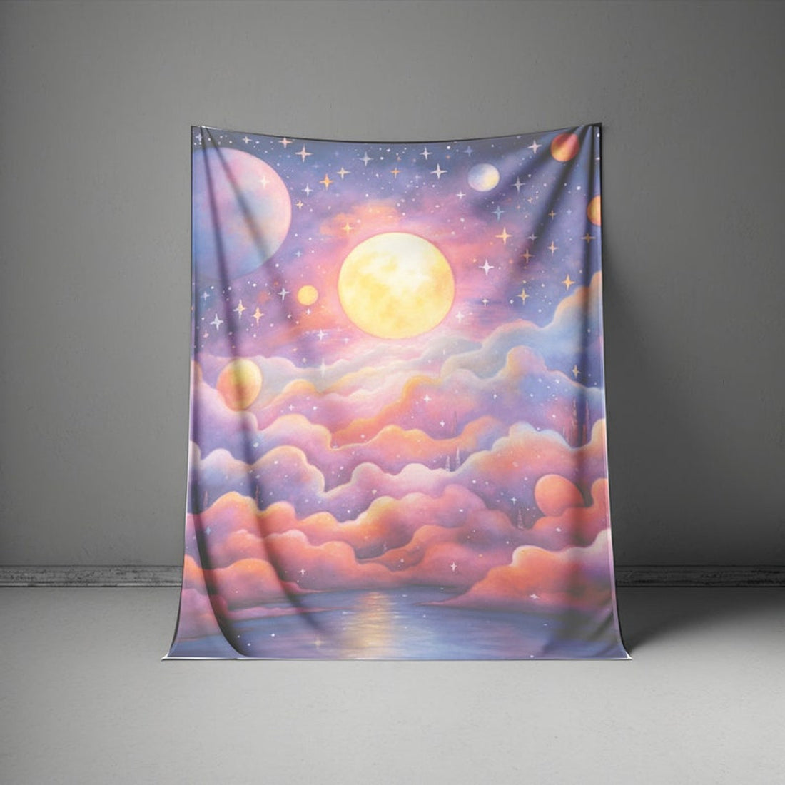 FUNSTUFFPRINT Celestial Sun Moon Stars Pastel Velveteen Plush Fleece Blanket, Cozy Throw Blanket, Birthday Anniversary Christmas Gift Idea