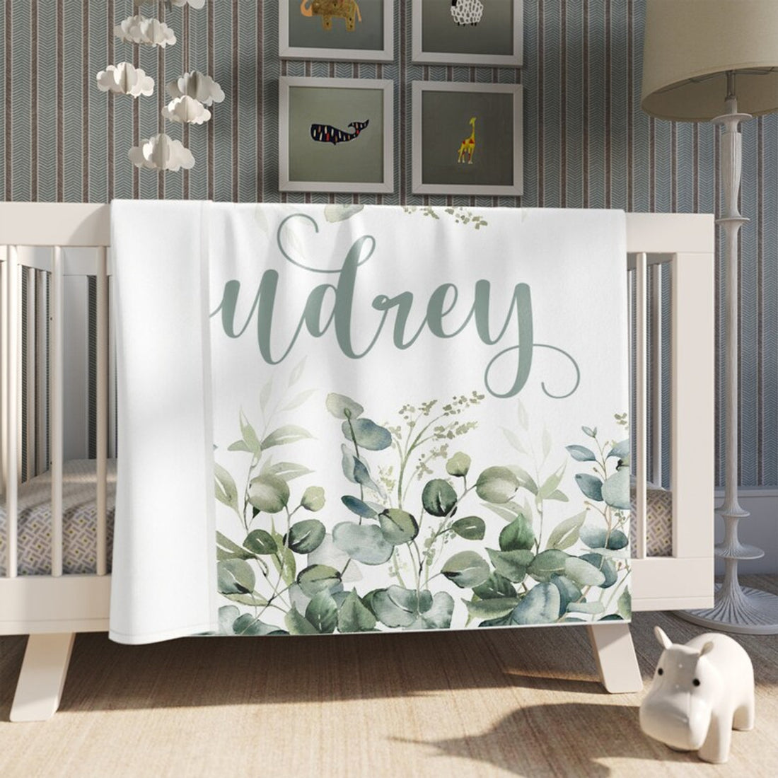 FUNSTUFFPRINT Custom  Eucalyptus Blanket Personalized Baby Blanket Custom Name Nursery Blanket Baby Shower Gift Kids Custom Blanket For Her Floral Office Blanket