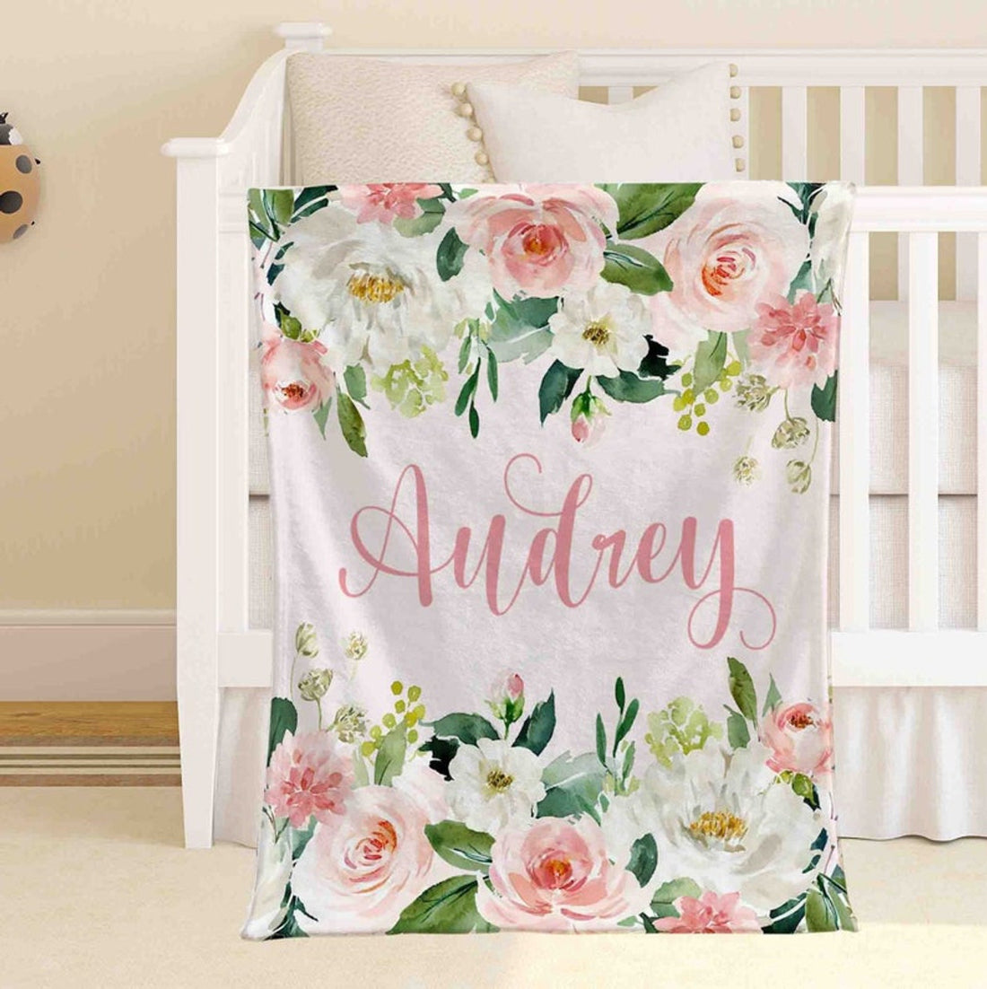 FUNSTUFFPRINT Custom  Pink Rose Blanket Personalized Baby Blanket Custom Name Nursery Blanket Baby Shower Gift Kids Custom Blanket For Her Floral Office Blanket