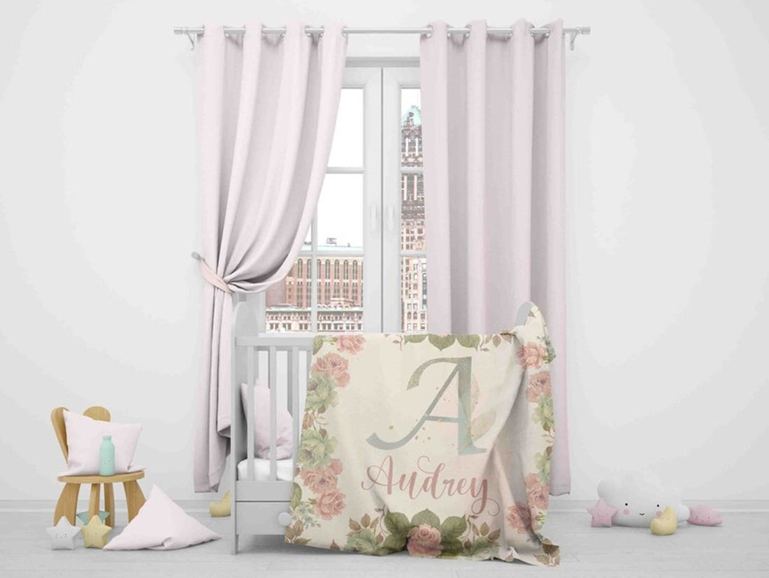 FUNSTUFFPRINT Custom  Vintage Rose Blanket Personalized Baby Blanket Custom Name Nursery Blanket Baby Shower Gift Kid Custom Blanket For Her Floral Office Blanket
