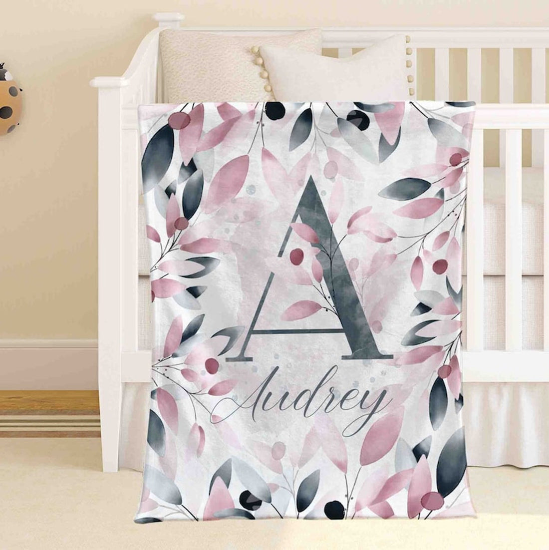 FUNSTUFFPRINT Custom  Floral Office Blanket Leaves Throw Personalized Baby Blanket Custom Name Nursery Blanket Baby Shower Gift Kids Custom Blanket For Her