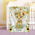 FUNSTUFFPRINT Custom  Lion Sunflower Nursery Blanket, Personalized Baby Animal Blanket, Safari Baby Blanket, Kids Custom Name Blanket, Floral Baby Shower Gift