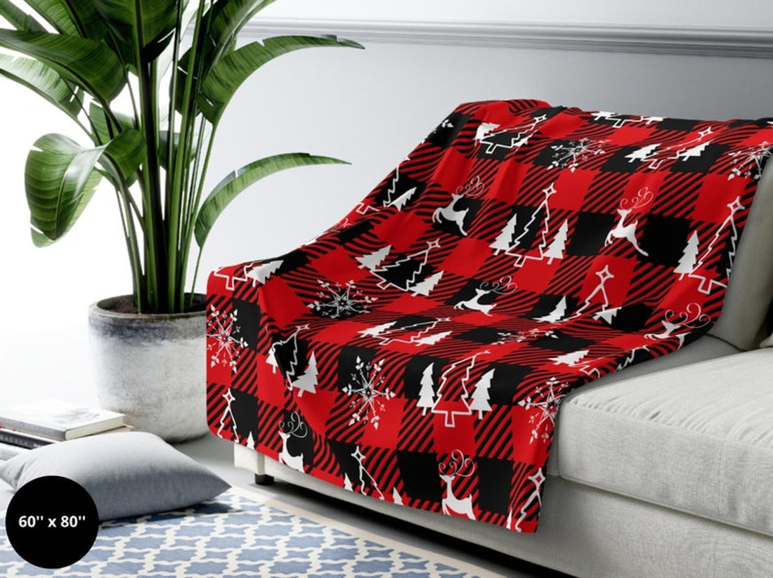 FUNSTUFFPRINT Christmas Blanket |Christmas Tree Home Decor |Red Christmas Plaid Fleece Blanket| Decorative Sofa Blanket |Holiday Blanket |Christmas Gift