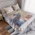 FUNSTUFFPRINT Magical Unicorn in the Snowy Forest Minky Blanket, Warm and Cozy Mythical Creatures Blanket, Cozy Fleece White Unicorn Warm Throw Blanket