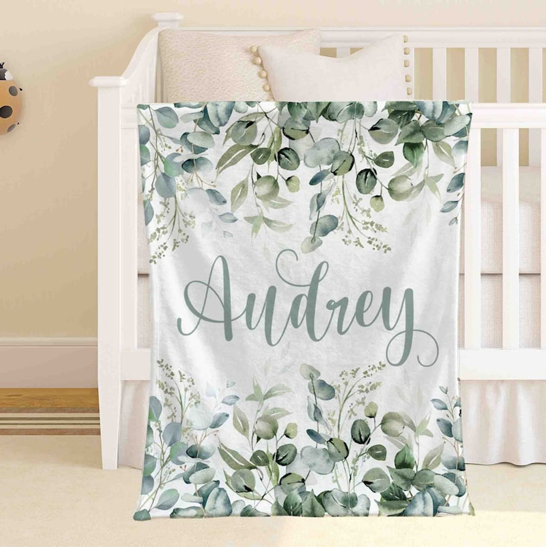 FUNSTUFFPRINT Custom  Eucalyptus Blanket Personalized Baby Blanket Custom Name Nursery Blanket Baby Shower Gift Kids Custom Blanket For Her Floral Office Blanket