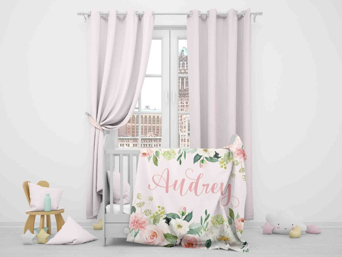 FUNSTUFFPRINT Custom  Pink Rose Blanket Personalized Baby Blanket Custom Name Nursery Blanket Baby Shower Gift Kids Custom Blanket For Her Floral Office Blanket