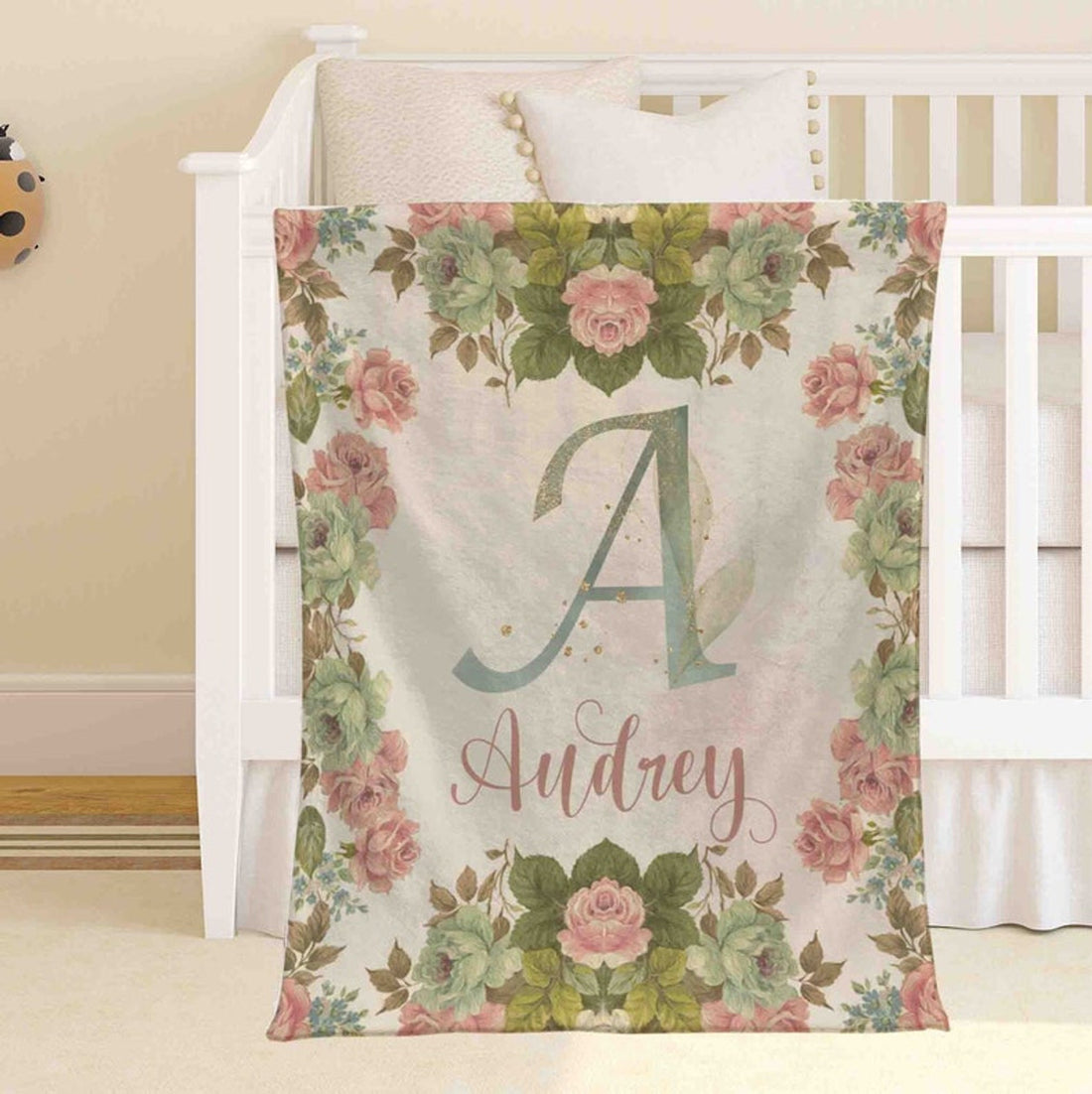 FUNSTUFFPRINT Custom  Vintage Rose Blanket Personalized Baby Blanket Custom Name Nursery Blanket Baby Shower Gift Kid Custom Blanket For Her Floral Office Blanket