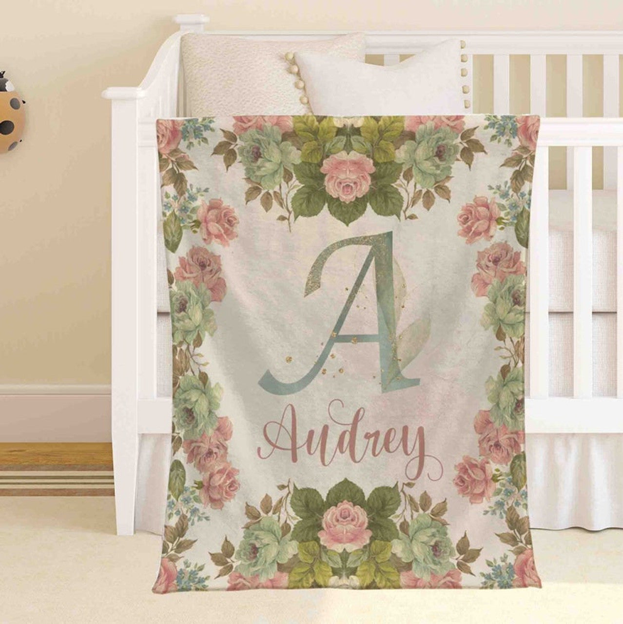 FUNSTUFFPRINT Custom  Vintage Rose Blanket Personalized Baby Blanket Custom Name Nursery Blanket Baby Shower Gift Kid Custom Blanket For Her Floral Office Blanket