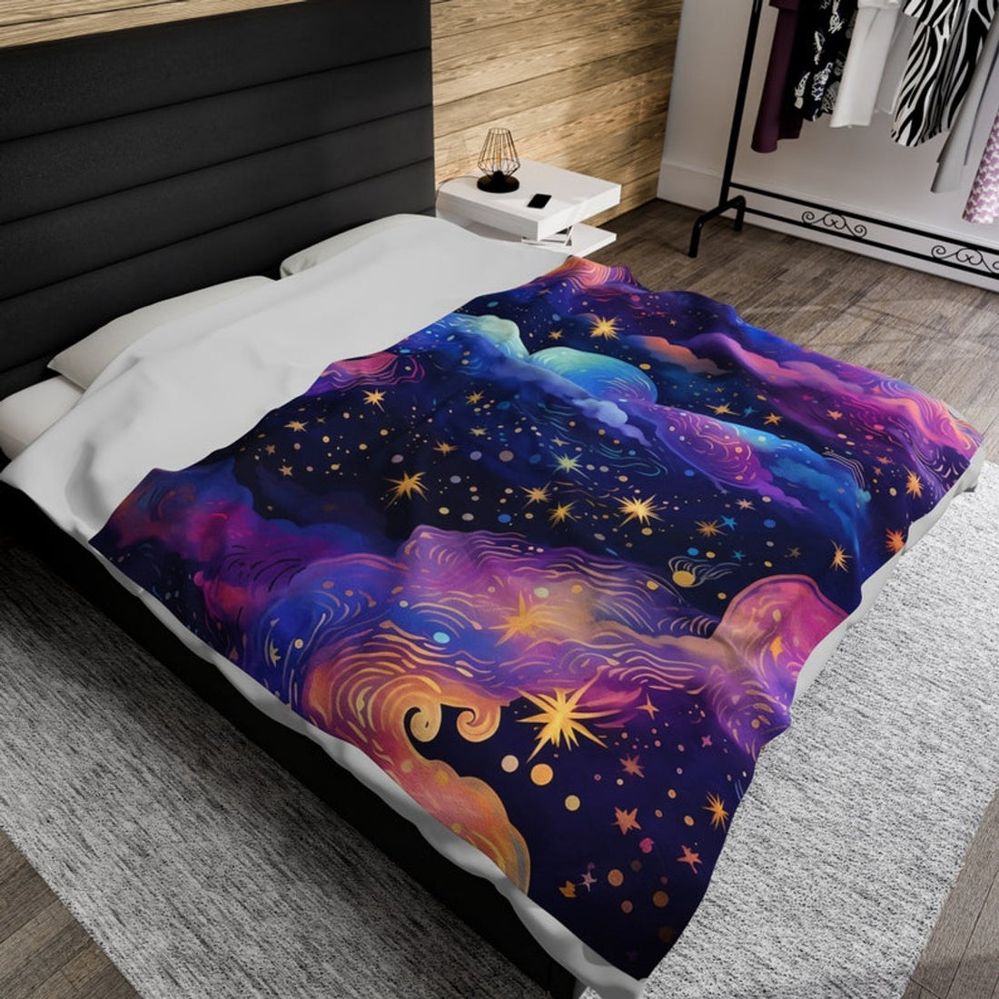FUNSTUFFPRINT Pastel Celestial Moon & Stars Fleece Velveteen Throw Blanket, Gothic Blanket, Moon Tapestry Aesthetic Blanket, Dark Cottagecore Blanket