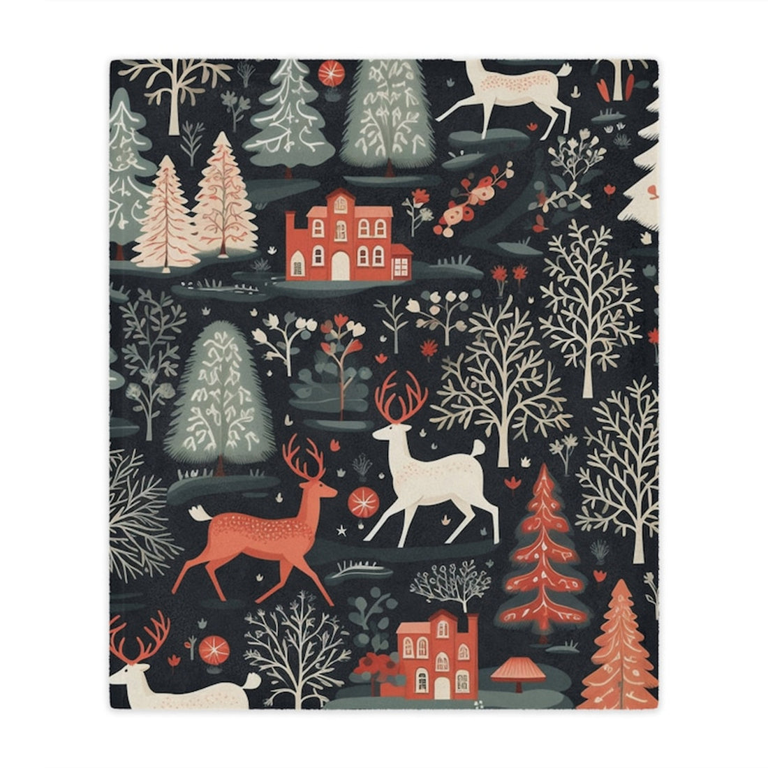 FUNSTUFFPRINT Scandinavian Print Minky Blanket, Nordic Folk Art Printed Fleece Blanket for the Holidays, Christmas Blanket for Family, Scandi Home Decor