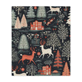 FUNSTUFFPRINT Scandinavian Print Minky Blanket, Nordic Folk Art Printed Fleece Blanket for the Holidays, Christmas Blanket for Family, Scandi Home Decor