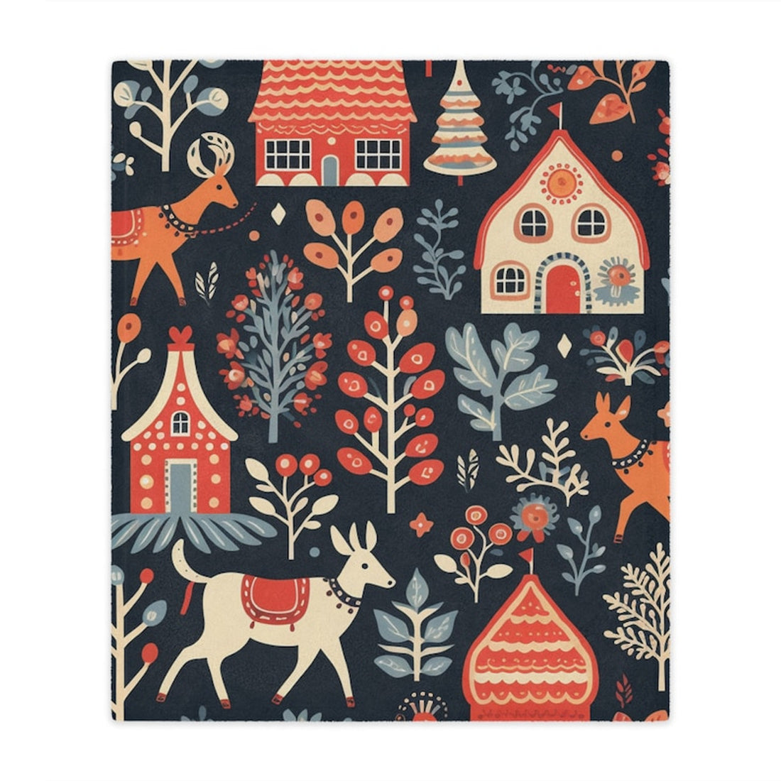 FUNSTUFFPRINT Nordic Folk Art Minky Blanket, Soft Fleece, Scandinavian Design, Winter Throw for Bed or Couch, Soft Winter Blanket, Scandi Home Decor