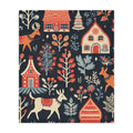 FUNSTUFFPRINT Nordic Folk Art Minky Blanket, Soft Fleece, Scandinavian Design, Winter Throw for Bed or Couch, Soft Winter Blanket, Scandi Home Decor