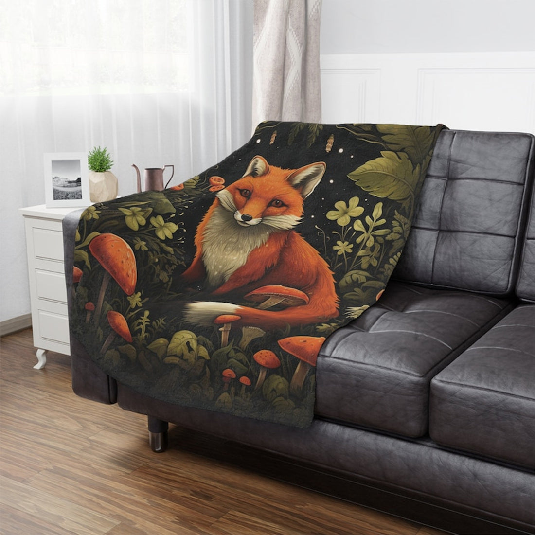FUNSTUFFPRINT Mr. Sly Fox Soft Fleece Throw, Goblincore Home Decor, Forestcore, Cottagecore Decor, Dark Academia Home Decor, Moody Throw Blanket