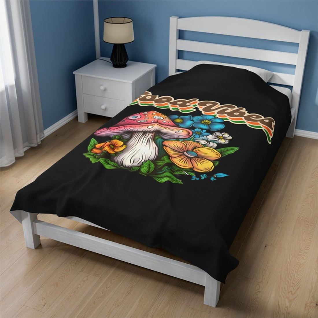 FUNSTUFFPRINT Mushroom Blanket, Velveteen Plush Blanket, Good Vibes Blanket, Psychedelic Throw, Trippy Home Decor | Shop Now!