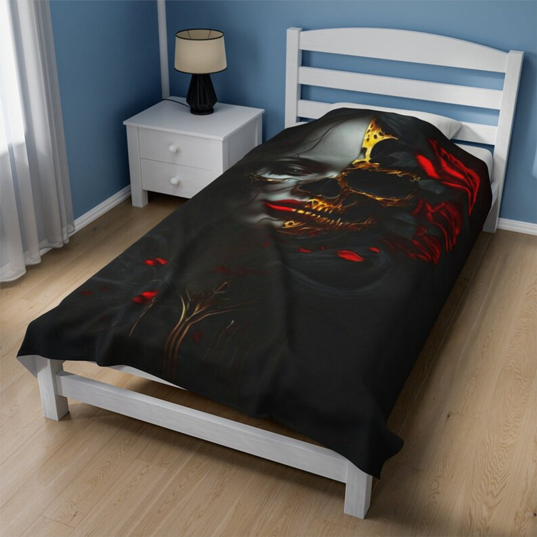 FUNSTUFFPRINT Gothic Blanket, Velveteen Plush Blanket, Gothic Inspired Bedding, Skull Blanket, Goth Throw | Shop Now!