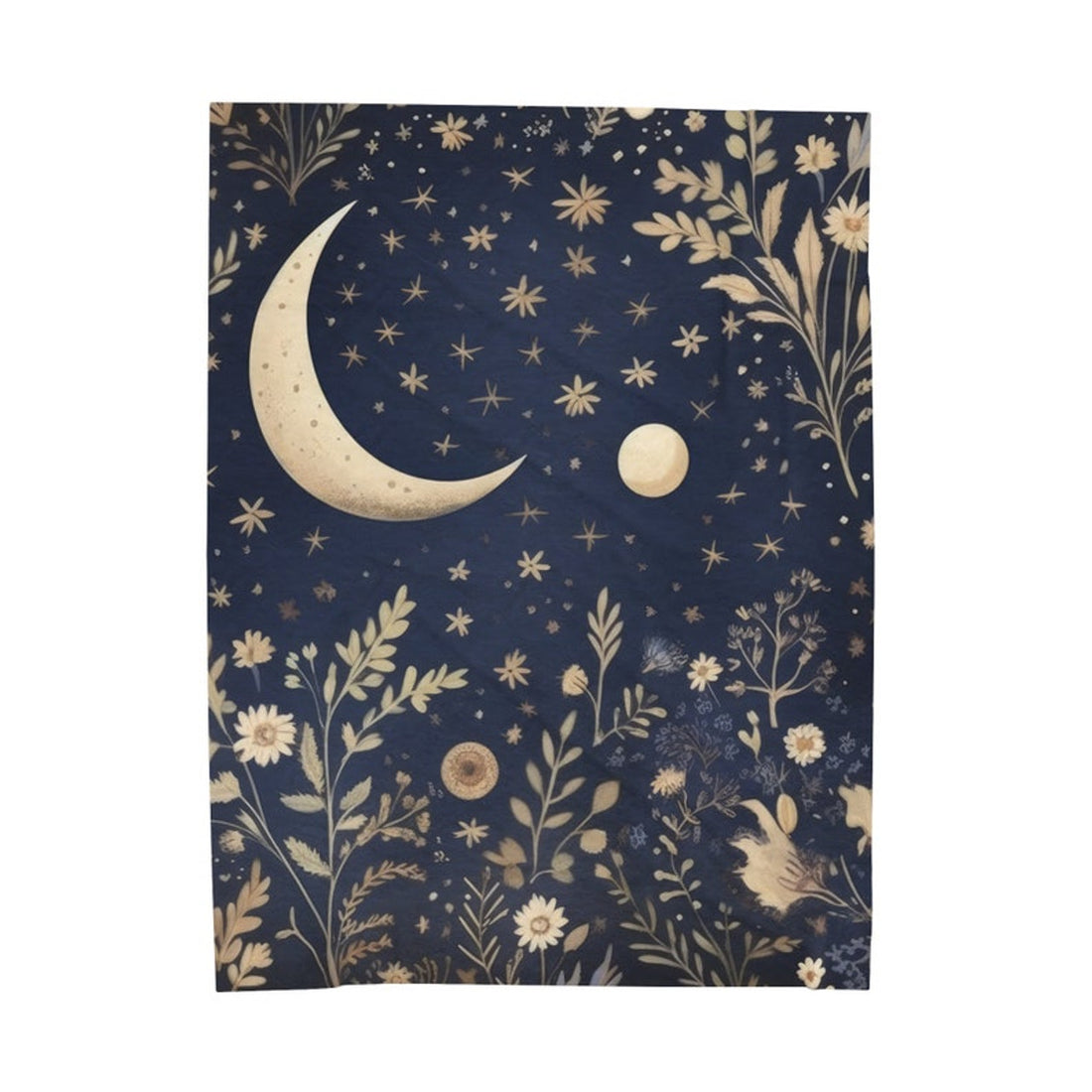 FUNSTUFFPRINT Cottagecore Celestial Moon Plush Fleece Blanket, Forest Botanical Throw Blanket, Cottagecore Aesthetic Decor, Floral Bedding