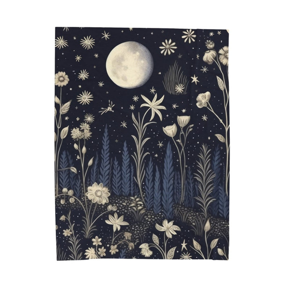 FUNSTUFFPRINT Cottagecore Celestial Moon Plush Fleece Blanket, Cozy Forest Botanical Throw Blanket, Floral Bedding