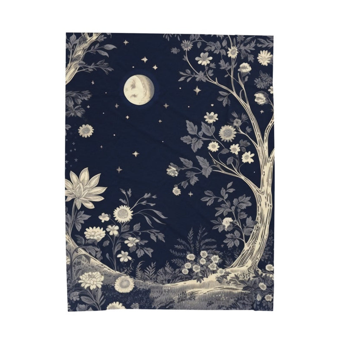 FUNSTUFFPRINT Cottagecore Celestial Moon Plush Fleece Blanket, Cozy Forest Botanical Throw Blanket, Cottagecore Aesthetic Decor, Floral Bedding