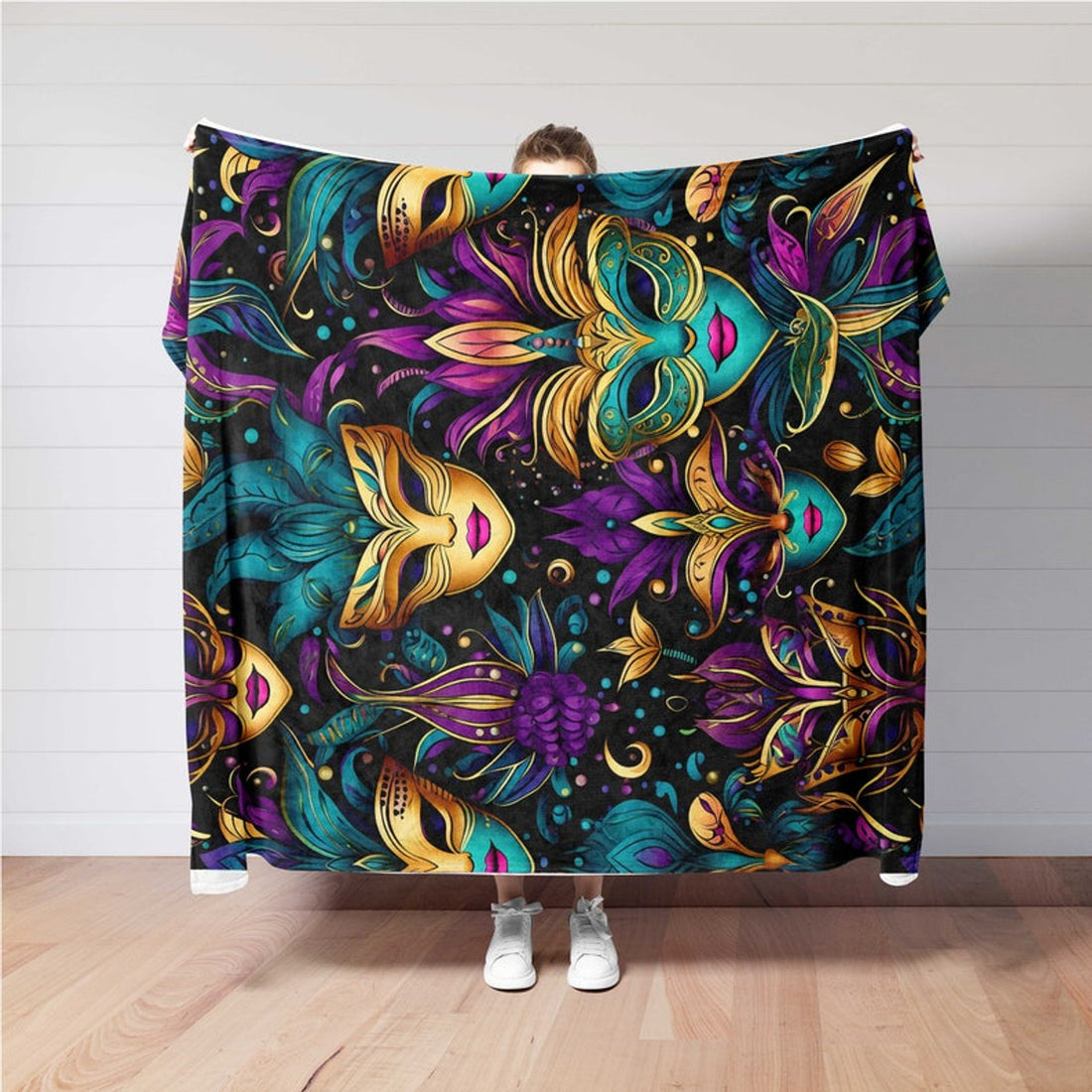 FUNSTUFFPRINT Mardi Gras Carnival Mask Blanket,Home Gift,Mardi Gras Lips,Fleur De Lis,Mardi Gras Gift For Women,Mardi Gras Parade Art,Masquerade Mask