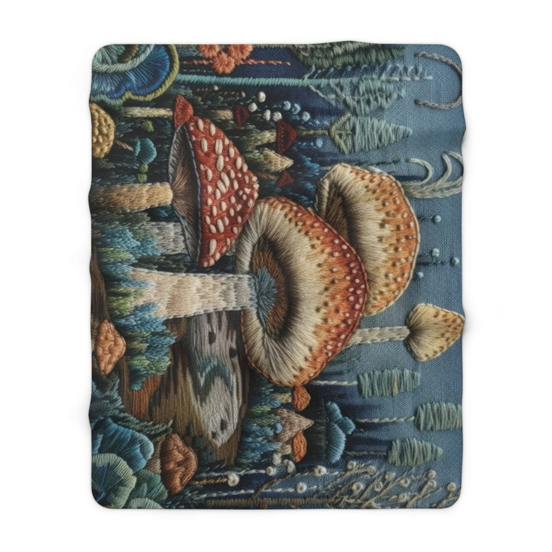 FUNSTUFFPRINT Cottagecore Embroidered Look Enchanted Forest Magic Mushroom Sherpa Fleece Blanket, Cottagecore Decor, Forestcore Blanket, Mushroom Gift