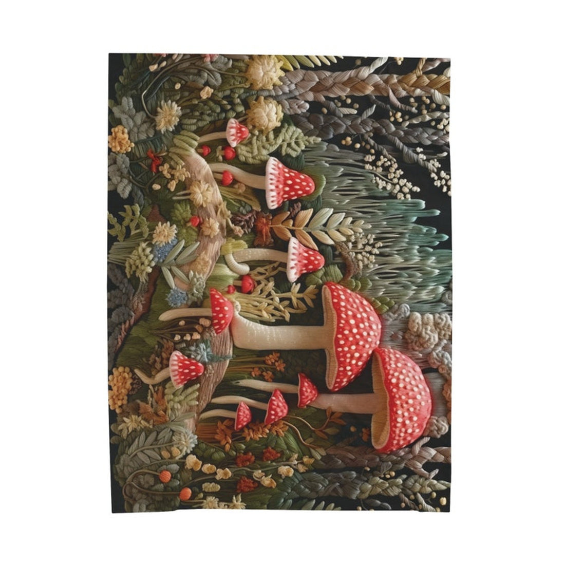 FUNSTUFFPRINT Cottagecore Embroidered Look Enchanted Forest Magic Mushroom Velveteen Plush Blanket, Cottagecore Decor, Forestcore Blanket, Mushroom Gift